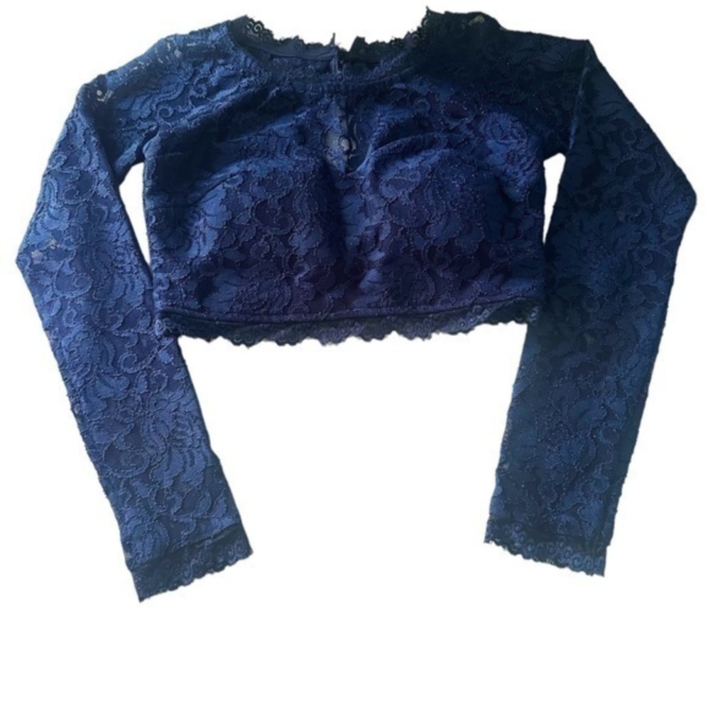 Sequin Hearts Navy Blue Shimmer Lace Crop Top - Juniors Size 5 - Formal